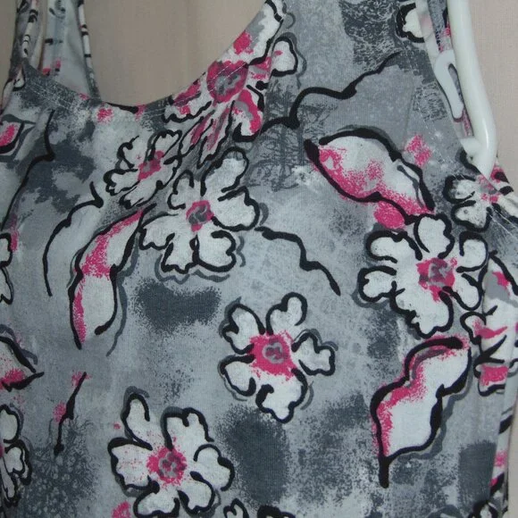 Kathy Ireland Grey White Pink Flowers Cotton Leotard XL - Picture 2 of 6